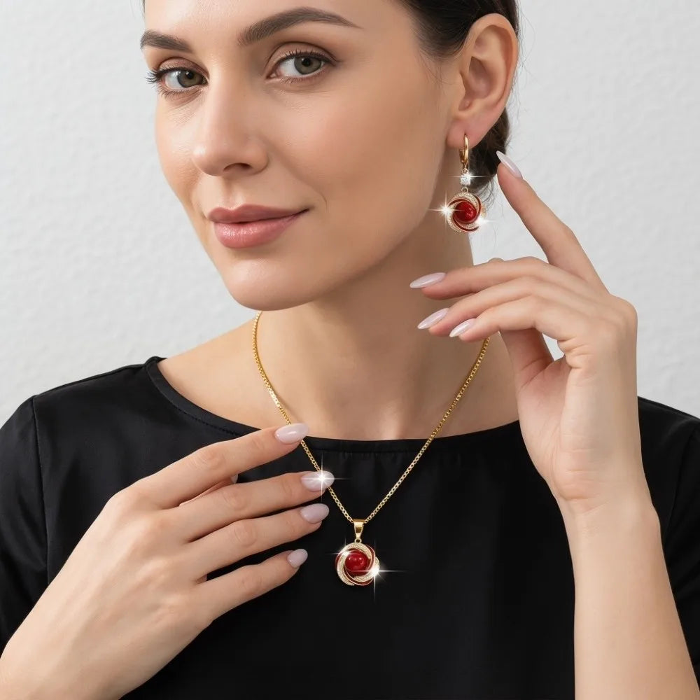Pearl & Zircon Necklace and Earrings Set – Elegant