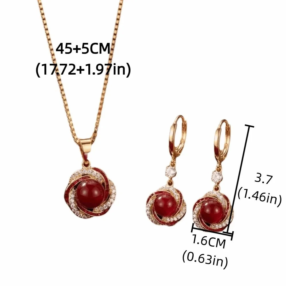 Pearl & Zircon Necklace and Earrings Set – Elegant
