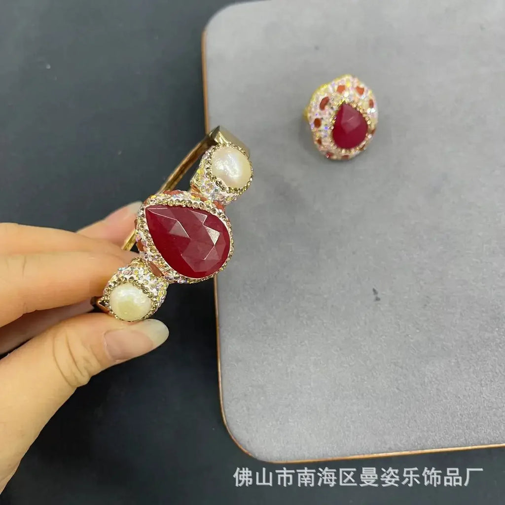 Malay Jade & Agate 4-Piece Natural Stone Jewelry Set