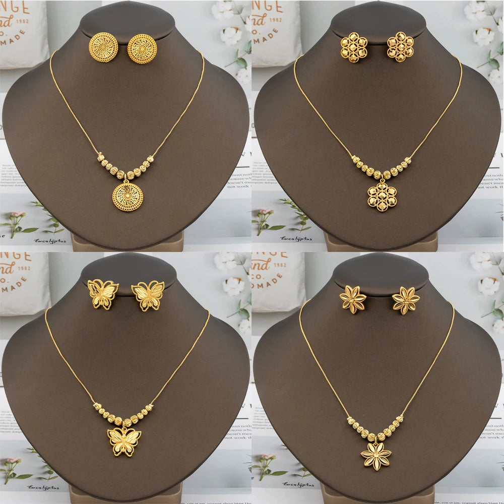 Dubai Gold Plated Earrings & Necklace Set – Vintage Luxury