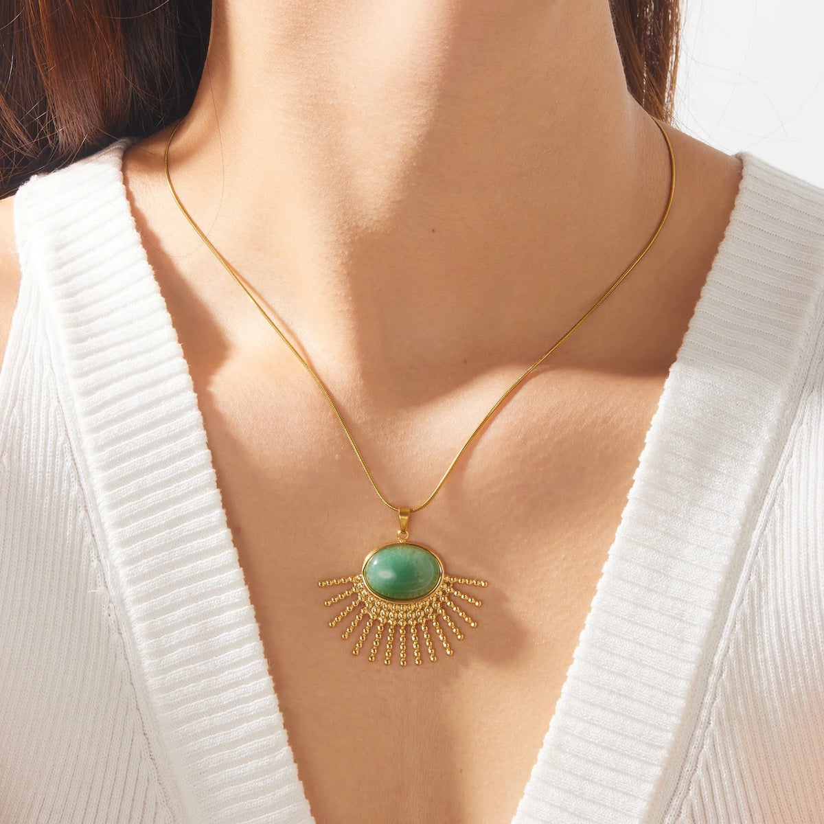 Green Jade Bohemian Pendant Necklace