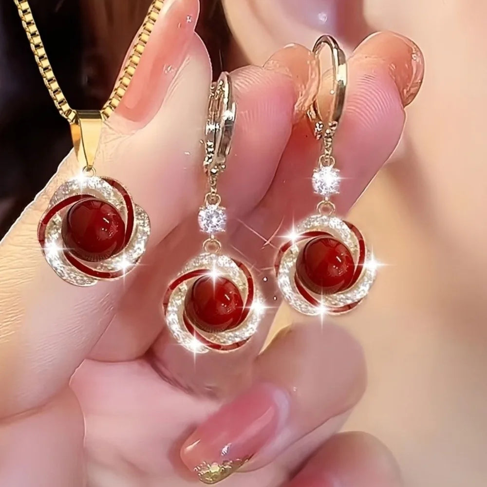 Pearl & Zircon Necklace and Earrings Set – Elegant