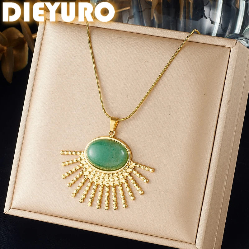 Green Jade Sun Pendant Necklace