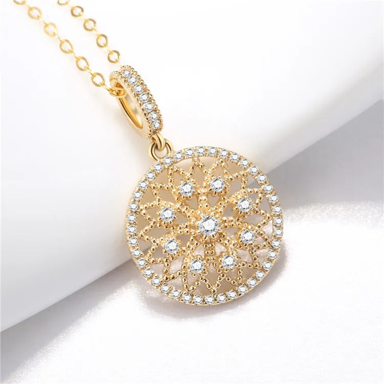 18K Yellow Gold Natural Diamond Pendant Necklace