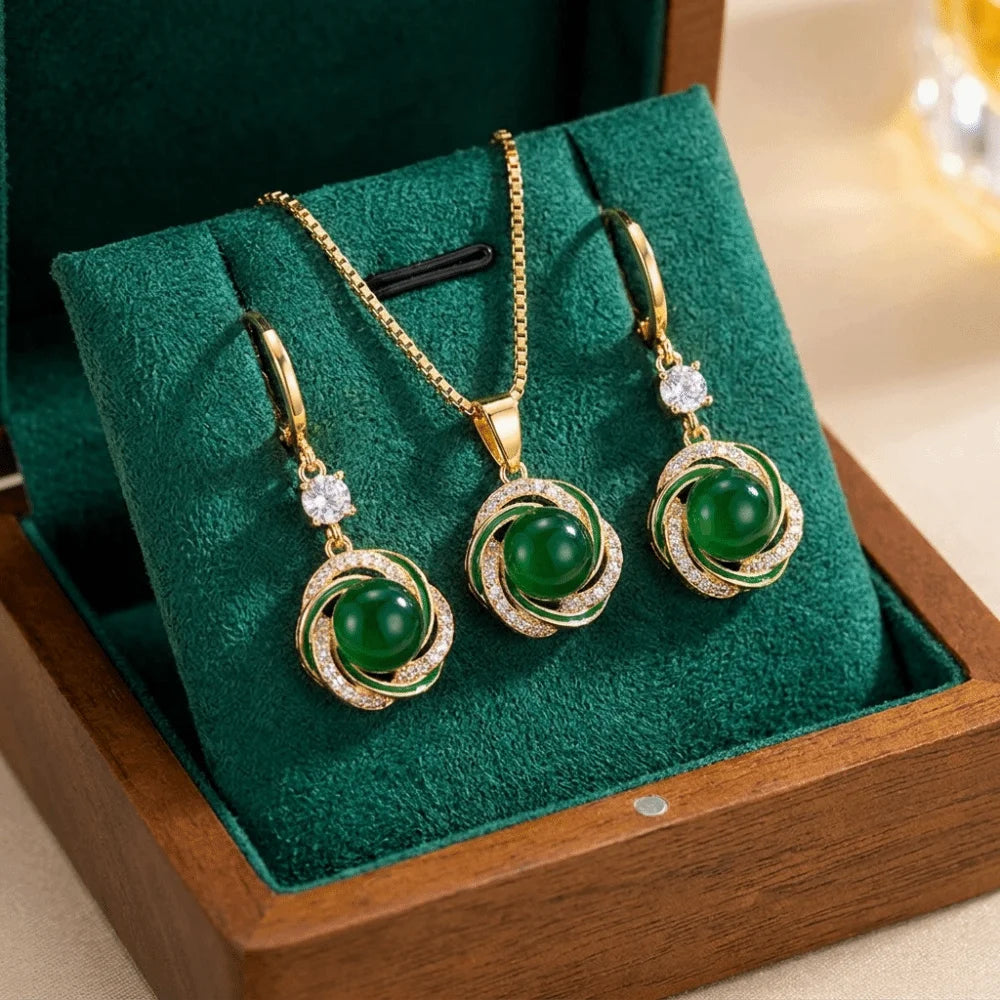 Zircon & Imitation Pearl Shining Necklace Earrings Set
