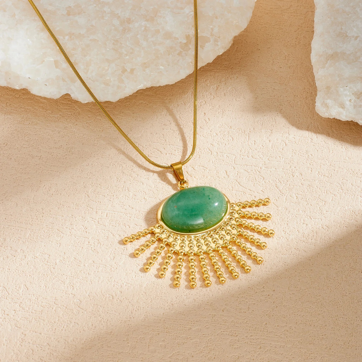 Green Jade Sun Pendant Necklace