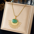 Green Jade Sun Pendant Necklace