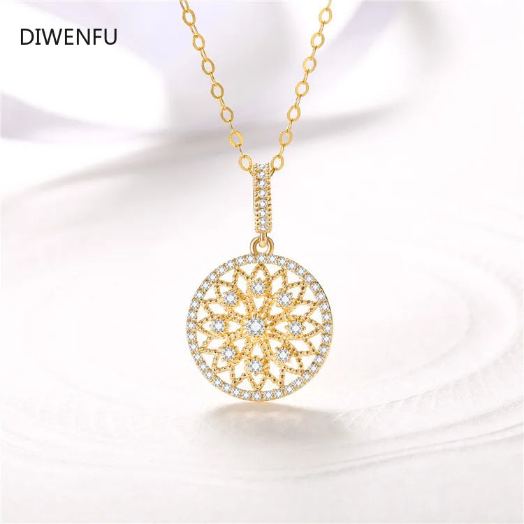 18K Yellow Gold Natural Diamond Pendant Necklace