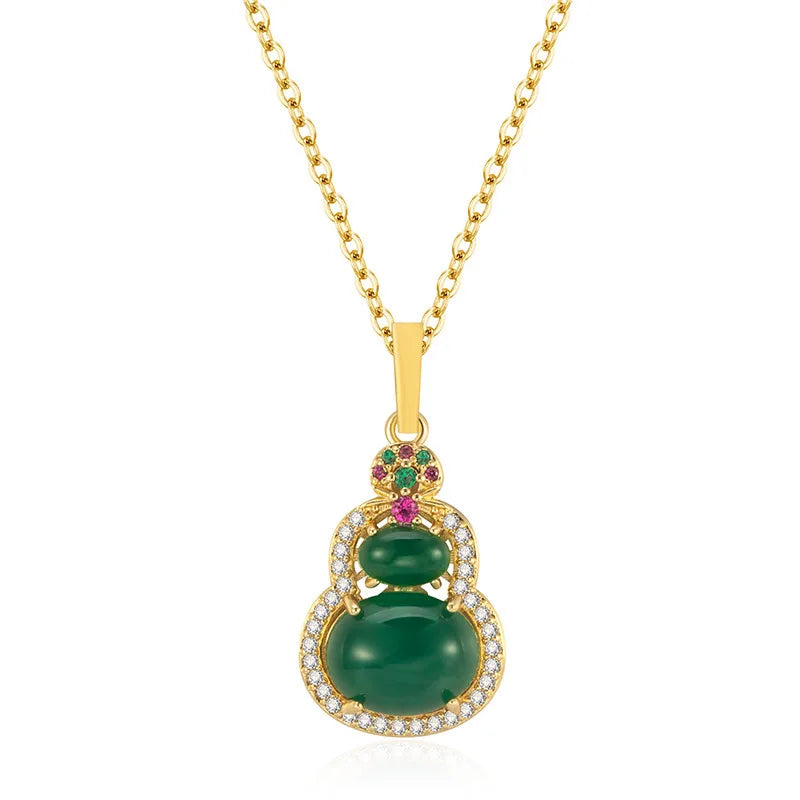 Jade Gourd Pendant Necklace – 18K Gold Plated