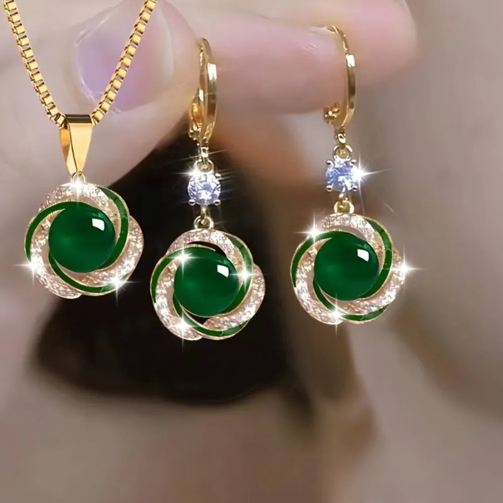 Zircon & Imitation Pearl Shining Necklace Earrings Set